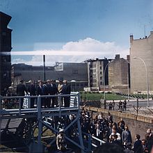 US President John F. Kennedy and German Chancellor Konrad Adenauer at Checkpoint Charlie on June 26, 1963