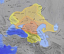 tiurkų chazarų imperija Rusijoje. Chazarai atvyko iš Rytų, iš Vidurinės Azijos ir Mongolijos.