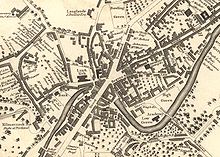 Hartă a centrului orașului Kilmarnock în 1819.