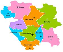 Administrative districts of the province of Kordestān