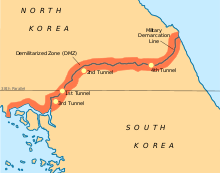 Semenanjung Korea pertama kali dibagi sepanjang paralel ke-38, kemudian sepanjang garis demarkasi