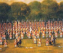 Electoral Hanoverian Infantry Regiment von Behr 1735 (1783: No. 7-A) at the review of Bemerode