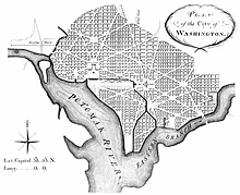 L'Enfants Plan für Washington, D.C., überarbeitet von Andrew Ellicott (1792)