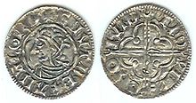 Coin as paid tribute to the Vikings in England. Penny of Knut the Great, struck in London.