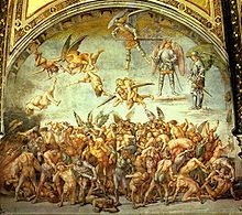 Um afresco na catedral de Ovieto. Este afresco é chamado de O Condenado. Foi pintado por Luca Signorelli, por volta de 1450.
