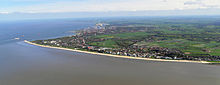 View from the North Sea, with long sandy beach