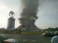 The supermarket set on fire by protesters in Suhar