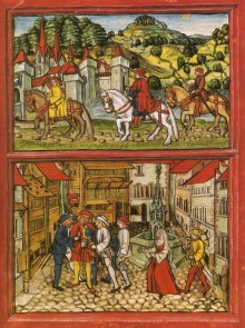 Scene from medieval Lucerne: at the fish market, Jörg Supersaxo, a Milanese agent, is arrested
