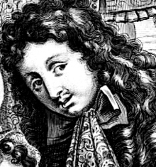 Et stik fra Almanach Royal fra 1682 af en musiker med et værk af Charpentier i hånden. Det er sandsynligvis Charpentier selv.