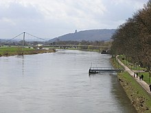 Porta Westfalica with Kaiser-Wilhelm-Monument (small on the hill), seen from Minden