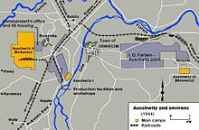 Map of the Auschwitz camp complex with railway connections