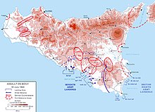 Χάρτης της συμμαχικής απόβασης στη Σικελία στις 10 Ιουλίου 1943