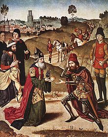 Meeting of Abraham and Melchizedek, oil painting by Dierick Bouts