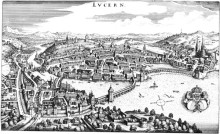View of the city of Lucerne by Matthäus Merian based on the Martiniplan
