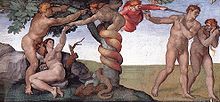 Michelangelo: The Fall of Man and the Expulsion from Paradise (ceiling fresco in the Sistine Chapel)