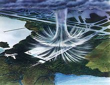 Microburst with horizontally deflected shear winds on the ground