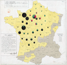 Mapa de Minard que muestra el ganado enviado desde toda Francia para su consumo en París (1858)  