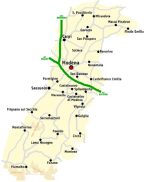 Kaart van de provincie Modena  