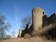 Mortimer's Tower and towers of the core castle in the distance