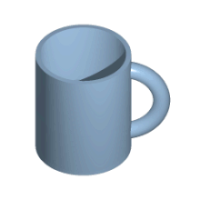 Cup and solid torus are homeomorphic to each other. Remark: A homeomorphism is a direct mapping between the points of the cup and the solid torus, the intermediate steps in the temporal course serve only to illustrate the continuity of this mapping. . 