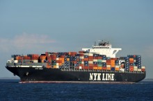 Container ship NYK Virgo on the river Elbe