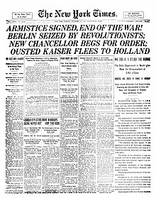 Pirmasis "New York Times" puslapis 1918 m. lapkričio 11 d., paliaubų dieną.
