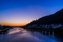 View of the Neckar from the Old Bridge at dusk