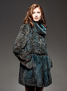 Mink short coat, dyed, top with burned-in pattern by laser (Regensburg, 2016)