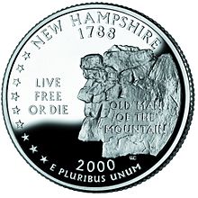 New Hampshire'i osariigi veerandmündi tagakülg, millel on moto.