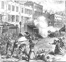 Government troops fight with the mob
