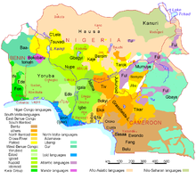 Mapa de las lenguas de Nigeria, Camerún y Benín,