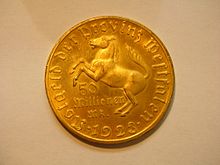 O monedă în valoare de 50 de milioane de Reichsmarks 1923