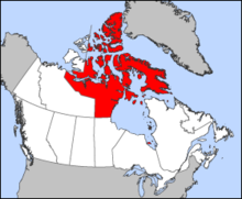 Das Territorium von Nunavut ist auf einer Karte von Kanada rot eingezeichnet