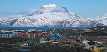View of the north of Nuuk with the 1.210 m high Sermitsiaq in the background
