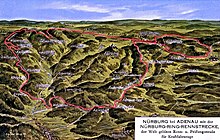 A bird's eye view of the Nürburgring in 1927, map by Eugen Felle