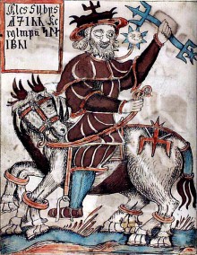 Illustration of Odin on Sleipnir from the Icelandic Edda manuscript NKS 1867 4to by Ólafur Brynjúlfsson from 1760