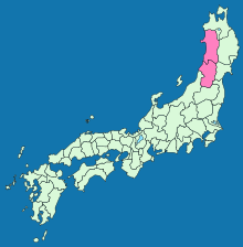 Province Dewa (red) with the later province Ugo in the north and the later province Uzen in the south