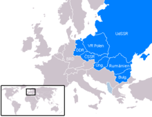The European Eastern Bloc countries. Albania is shown lighter because it was part of the Eastern Bloc only temporarily (until 1960).