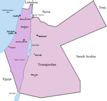 Borders of Cisjordan (medium violet) and Transjordan (light violet), c. 1922