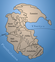 The supercontinent Pangaea in the Lower Permian about 280 million years ago.