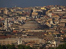 Dome of the Pantheon seen from the hill Gianicolo on the right bank of the Tiber river