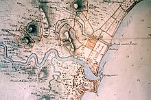 Kort over Singapores havn i 1825  