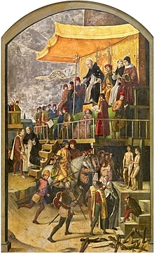 Pedro Berruguete, Pyhä Dominikaanus on Auto da Fe:n puheenjohtaja (n. 1495) (portugaliksi "Uskon teko").
