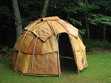 Wigwam built in Acadia National Park. Its ceiling is made of birch bark.