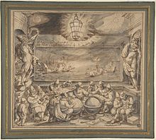 Petrus Plancius instrueert studenten in de wetenschap van de navigatie