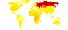 Apsinuodijimų dėl negalios pakoreguoti gyvenimo metai 100 000 gyventojų 2004 m.      nėra duomenų <10 10-90 90-170 170-250 250-330 330-410 410-490 490-570 570-650 650-700 700-880 >880