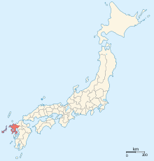 Karte der japanischen Provinzen (1868) mit hervorgehobener Hizen-Provinz