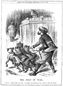 British propaganda: Russia is ready to unleash its dogs of war on the Ottoman Empire. England stands behind the fence.