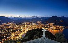 View at Monte San Salvatore over Lugano at night