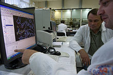 Laboratory technician performing experiments in the laboratory of the ChemRar High-Tech Center, Moscow Oblast.